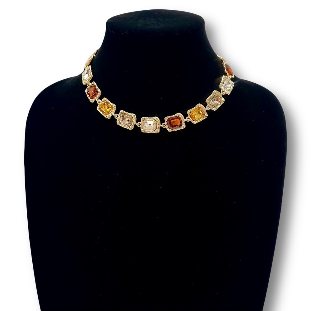 WARM HUES Designer Gemstone Statement Necklace & Earrings Set | NWT - Picture 7 of 16